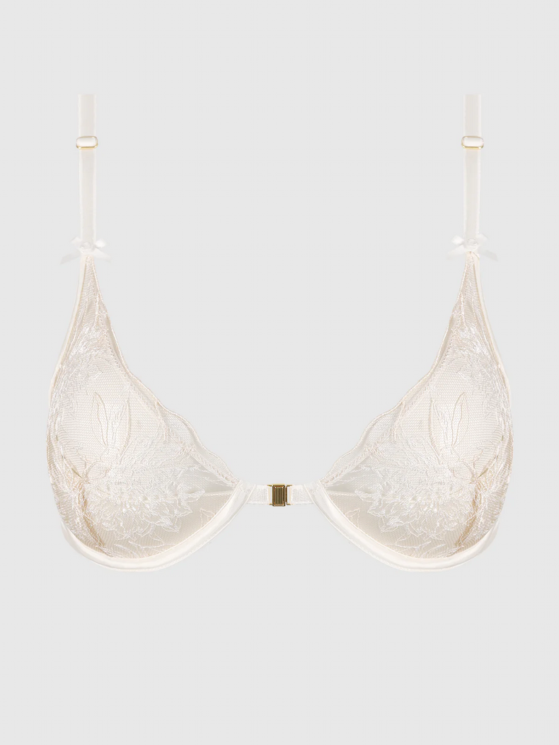 Delfina Embroidered Push Up Half Cup Bra With Front Clasp