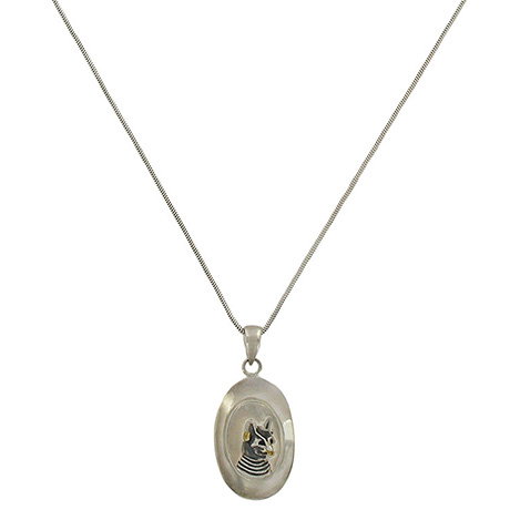 Sterling silver necklace featuring a pendant of the iconic Gayer-Anderson Cat with details highlighted in 18-carat gold. - Shop Now.