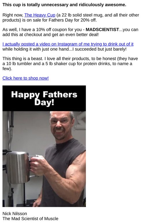 Fathers Day Sale on The Heavy Cup (22 lb mug + other products) + 10% off coupon