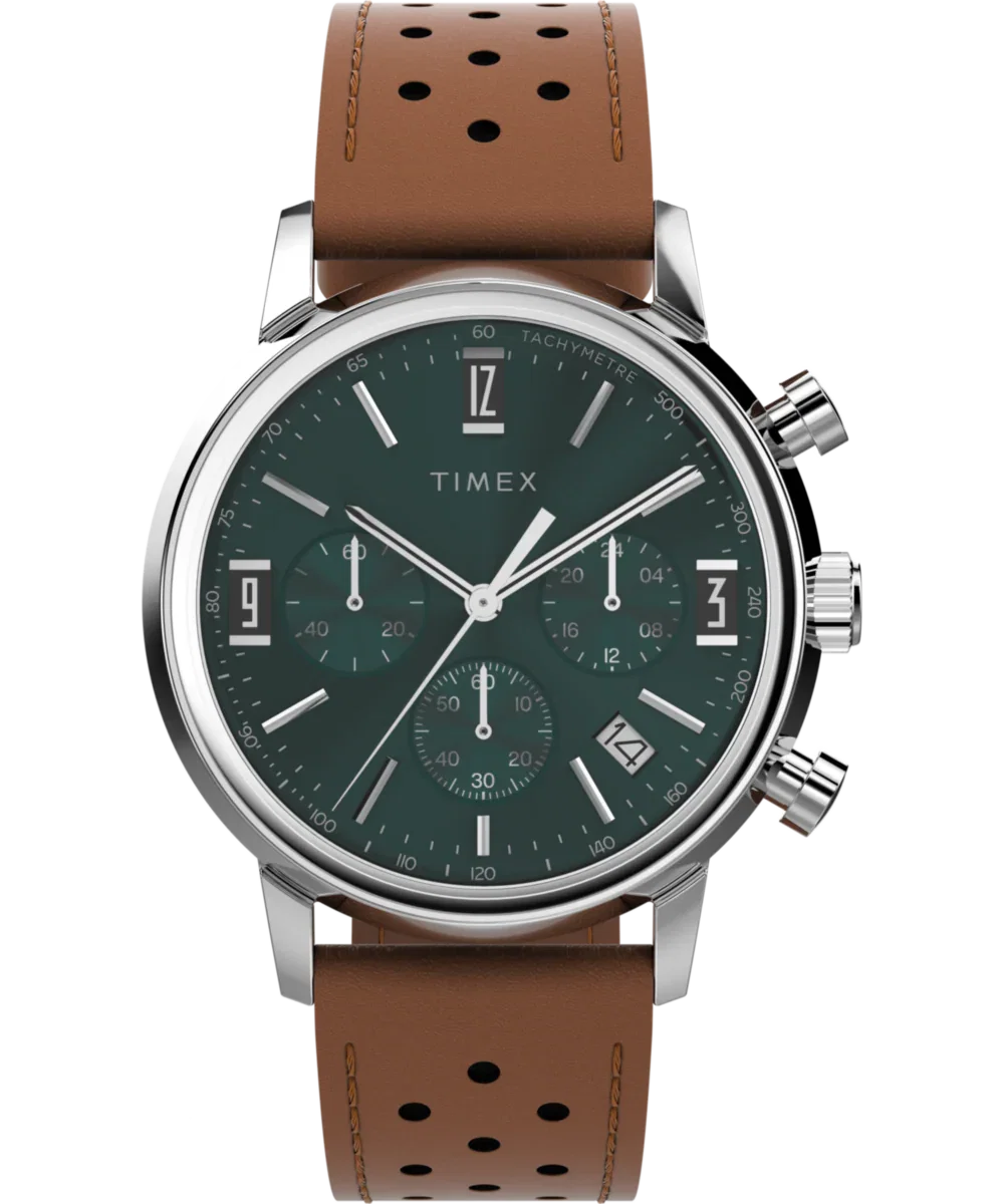 Image of Marlin® Chronograph Tachymeter 40mm Leather Strap Watch