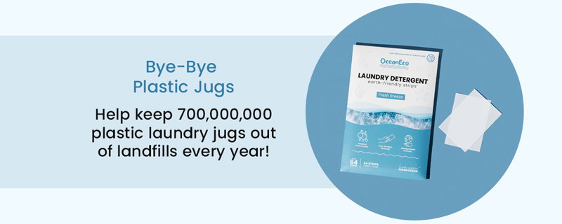 Ultra-concentrated OceanEco Laundry Strips in plastic-free packaging—the zero-waste way to wash.