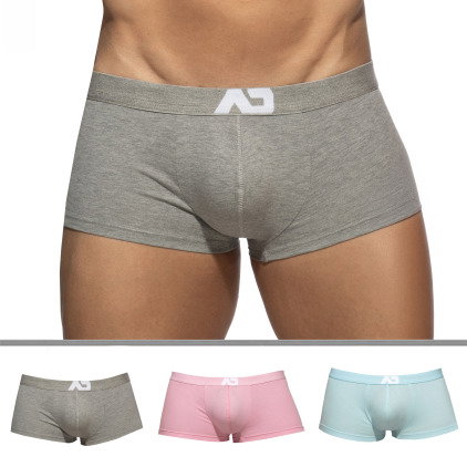 Addicted Lot de 3 Boxers Courts AD Essential Gris Chiné - Rose - Bleu Ciel