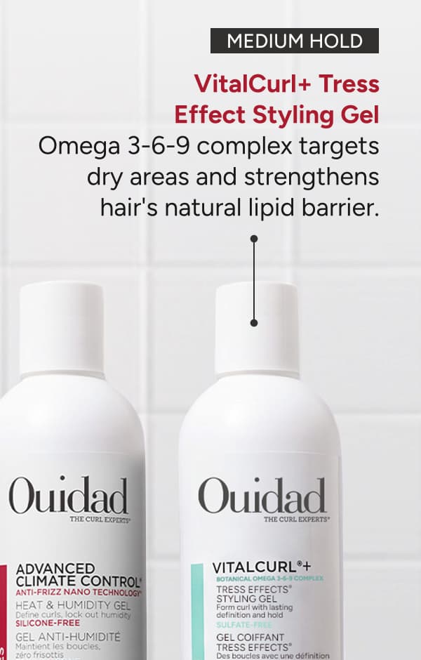  VitalCurl+ Tress Effect Styling Gel with omega 3-6-9 complex targeting dry areas and strengthens hair's natural lipid barrier. 