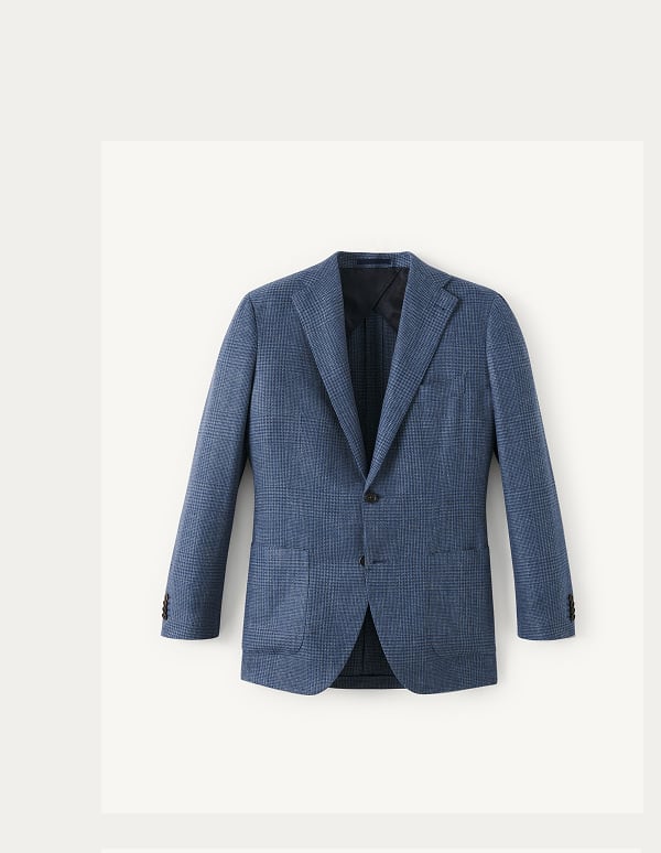  Faded Navy Glen Plaid Wool and Linen Bedford Jacket