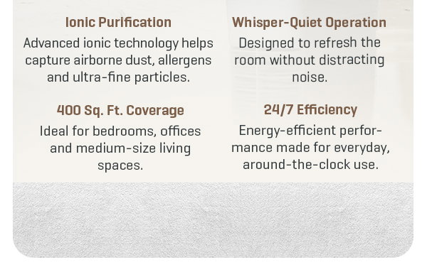 Breathe better with our Ionic Comfort Air Purifier! Get 20% off and treat Dad to fresh air.