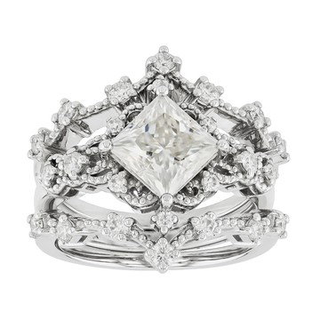 Moissanite Platineve Ring With Two Chevron Bands 2.38ctw DEW.