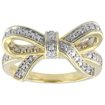 White Diamond Accent 14k Yellow Gold Over Brass Bow Ring