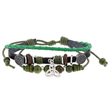Green Connemara Marble Rhodium Over Brass Leather Charm Bracelet 8mm