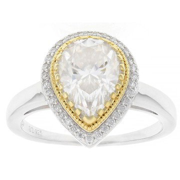 Moissanite Platineve And 14k Yellow Gold Over Sterling Silver Halo Ring 2.43ctw DEW