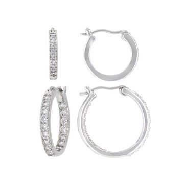 White Cubic Zirconia Platinum Plated Hoop Set 1.14ctw