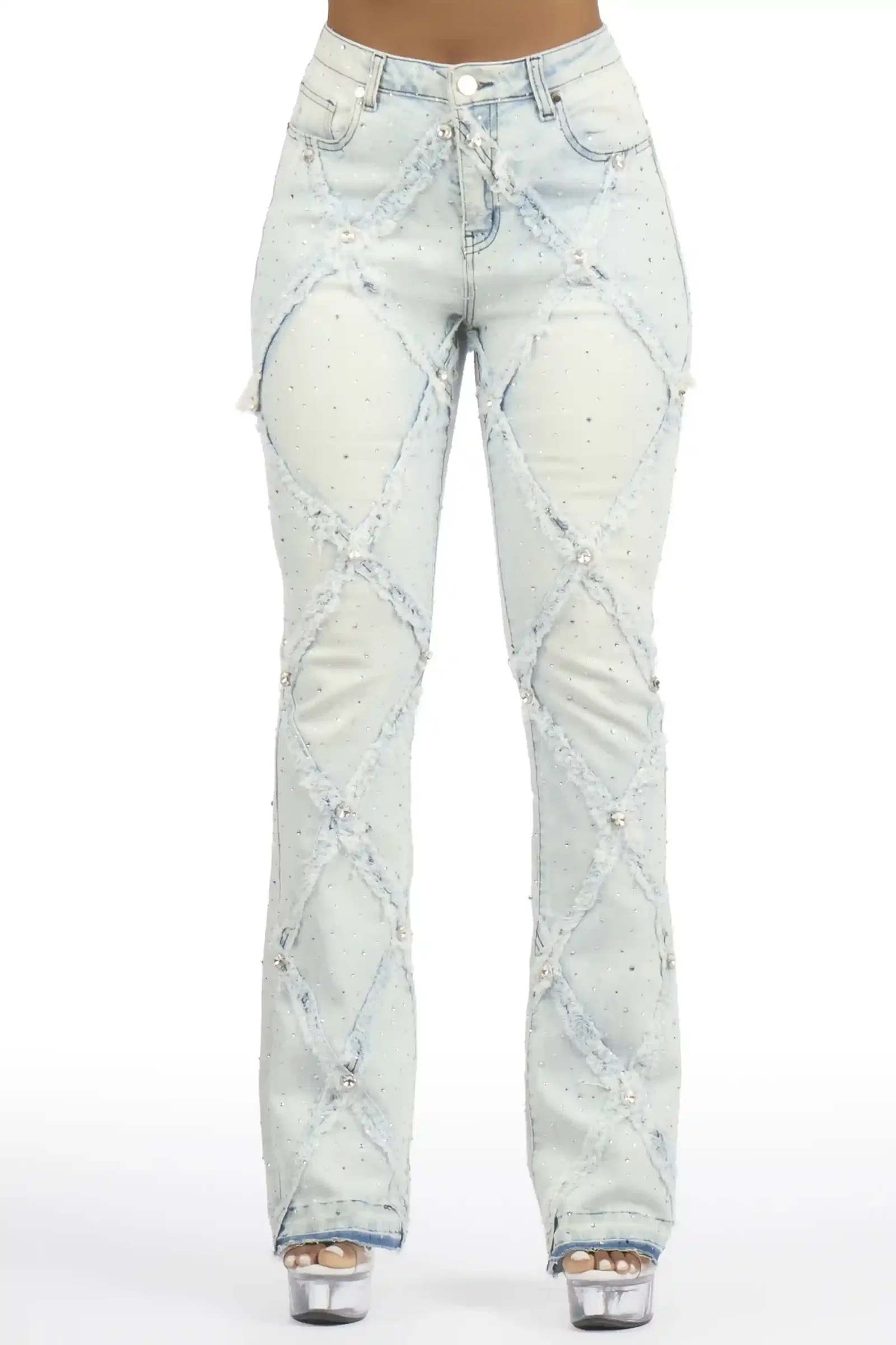 Image of Keericka Light Wash Rhinestone Stacked Jean