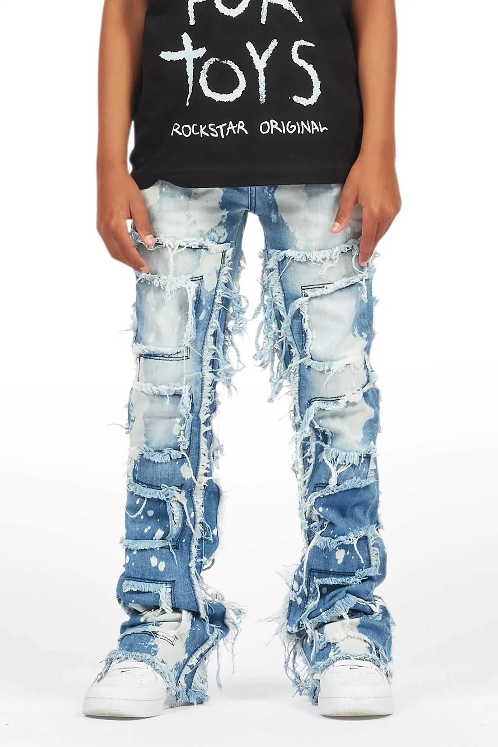 Image of Boys Laban Light Blue Bleach Slim Stacked Flare Jean