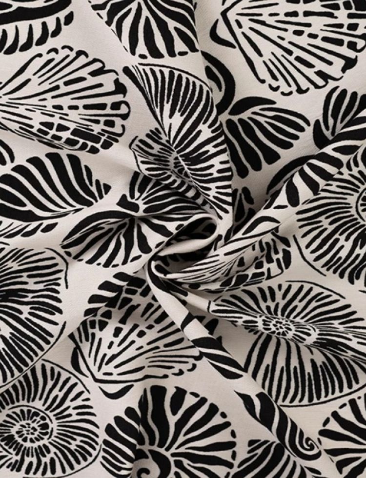 Deadstock Airflow Viscose Challis Fabric Black & Cream