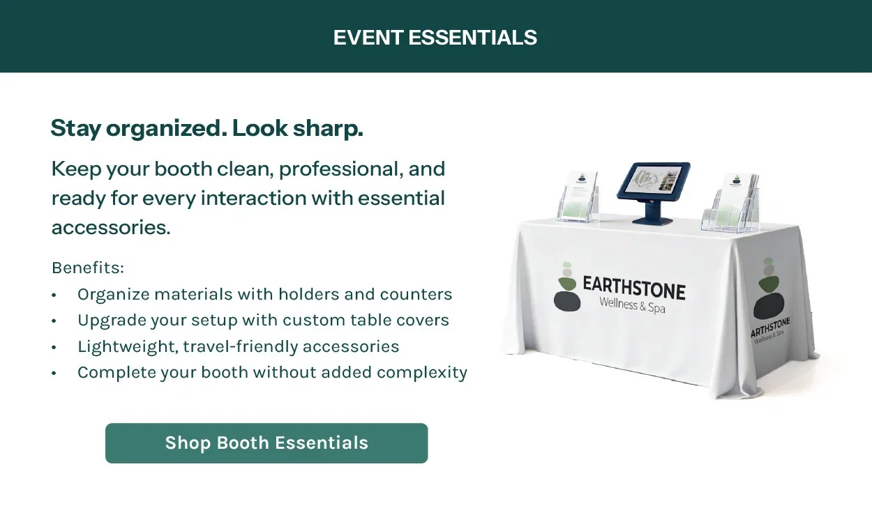 Keep your booth clean, professional, and ready for every interaction with essential accessories.