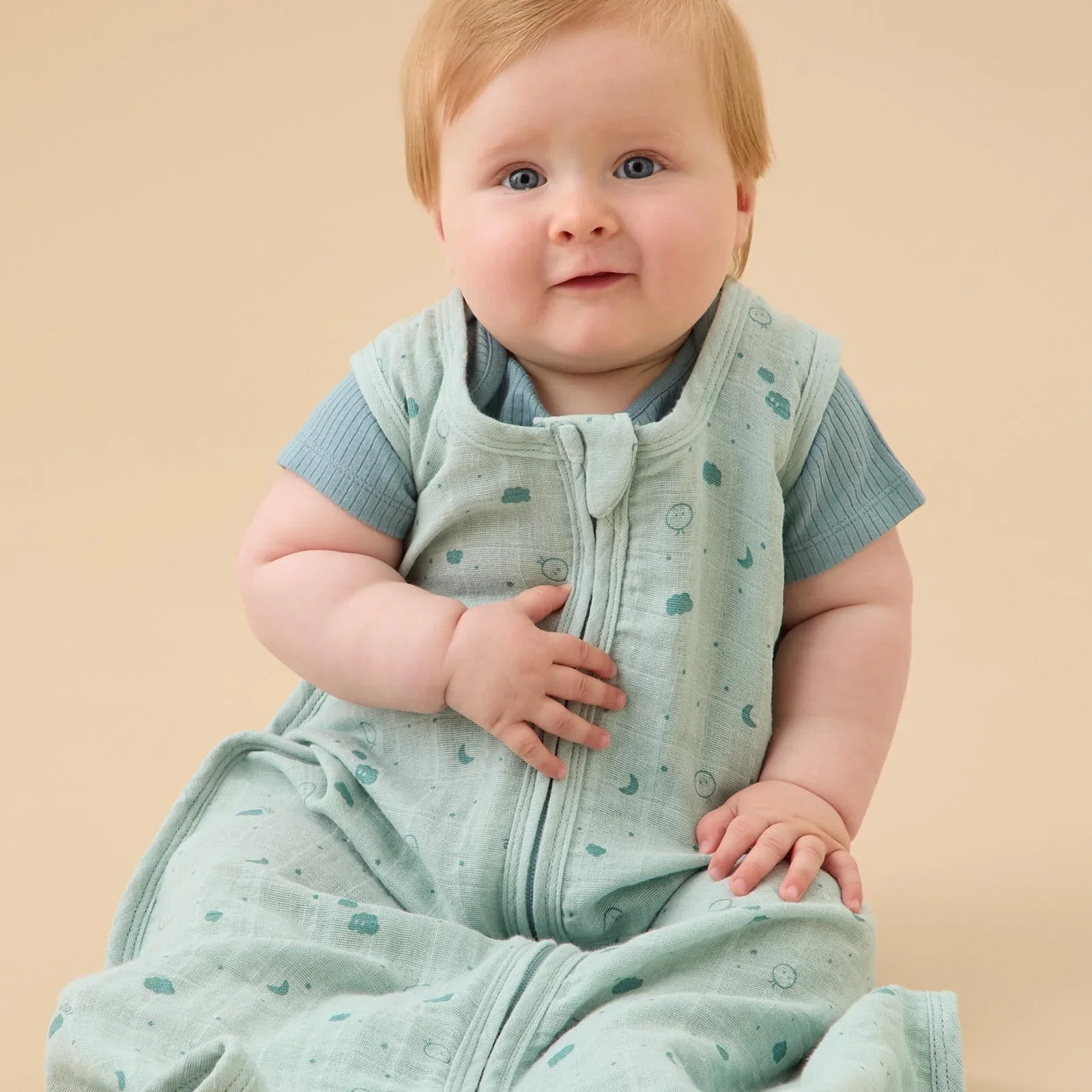 Image of MORI Mascot Muslin Front Opening Sleeping Bag - Mint