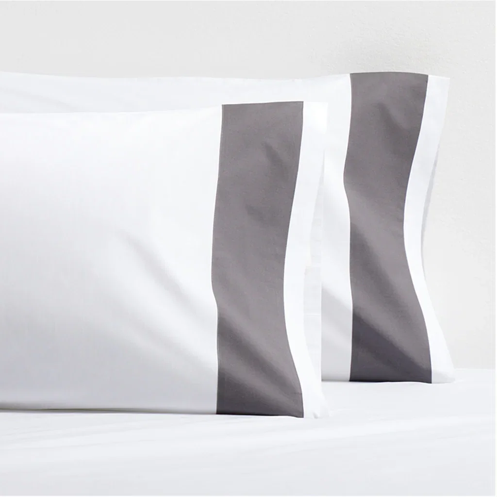 Image of Dark Grey Wide-Band Percale Pillowcases, set of 2