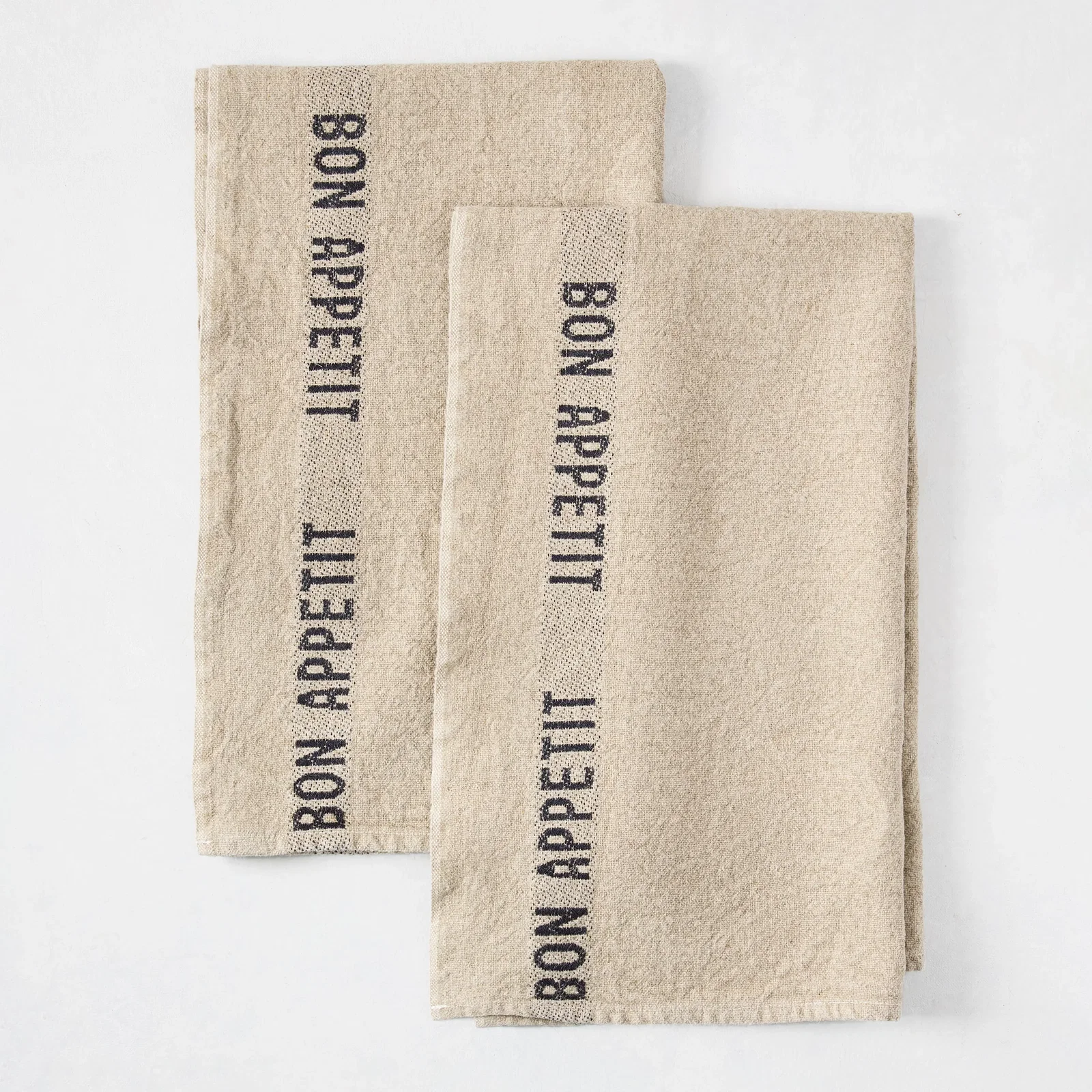 Image of "Bon Appetit" Khaki Linen Hand Towels, Set of 2
