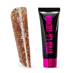 Polygel Viva La Tienda Crystal 03 - Honey Stardust - 15ml – rezistență ridicată, flexibilitate optimă, polimerizare rapidă, aderență excelentă, particule stabile, strălucire 3D intensă pentru design-uri strălucitoare   potrivit pentru cliente care vor unghii vizibile