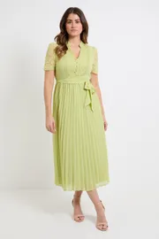 Lace Collarless Pleated Midi Dress