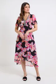 Floral Chiffon Sequin Insert Midi Dress