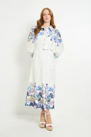 Floral Belted Midi Shirt Dress