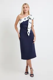 Petite Occasion Scuba Corsage One Shoulder Midi Dress