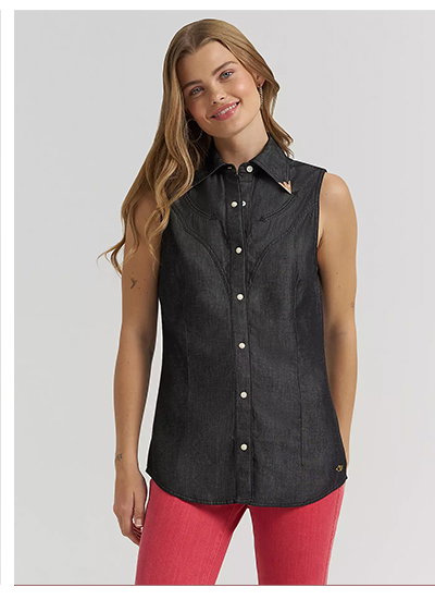 Lainey Wilson x Wrangler Black Denim Sleeveless Shirt