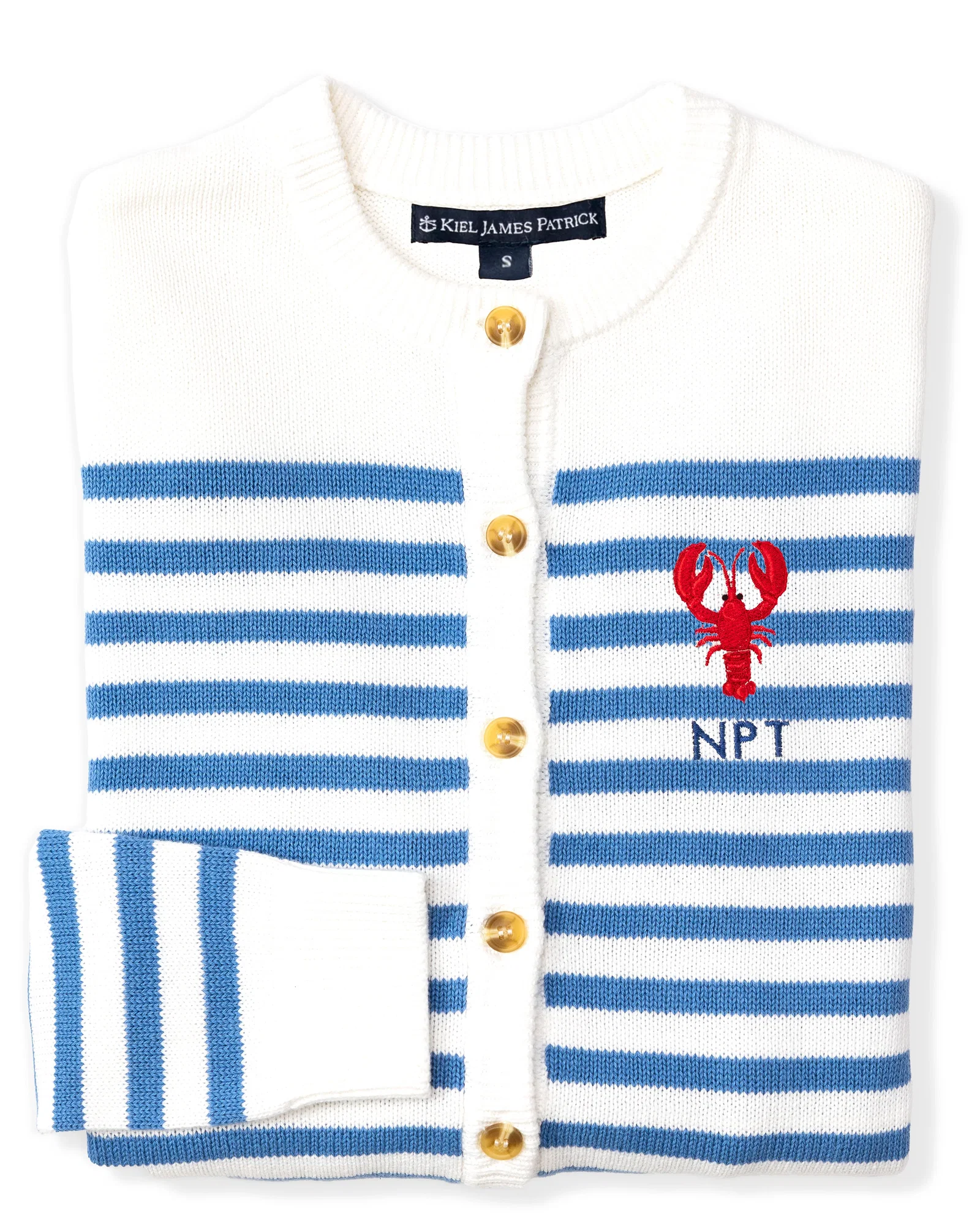 Image of New England Lobster Embroidered Monogram Striped Cardigan