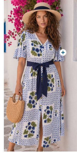 Floral Check Button-Down Dress - Cottagecore perfection with fluttering wing sleeves and an elastic waistband.