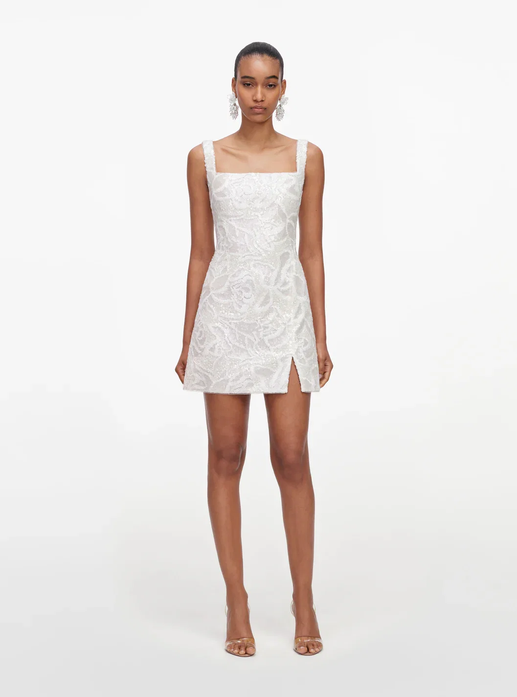 WHITE SEQUIN LACE MINI DRESS