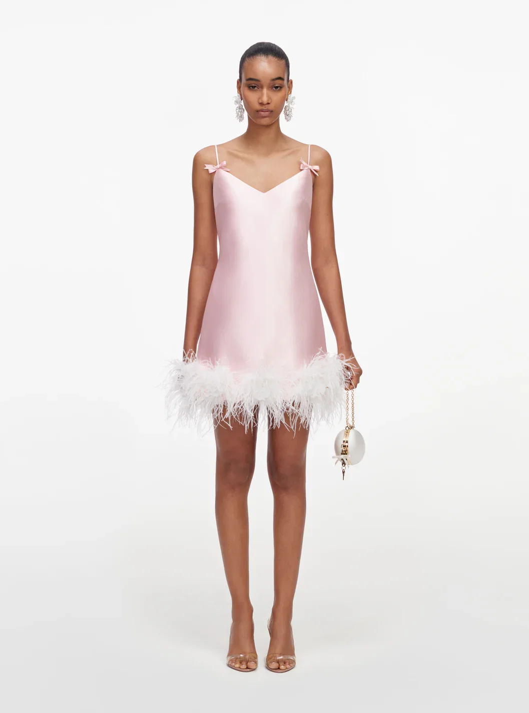 PINK TAFFETA FEATHER MINI DRESS