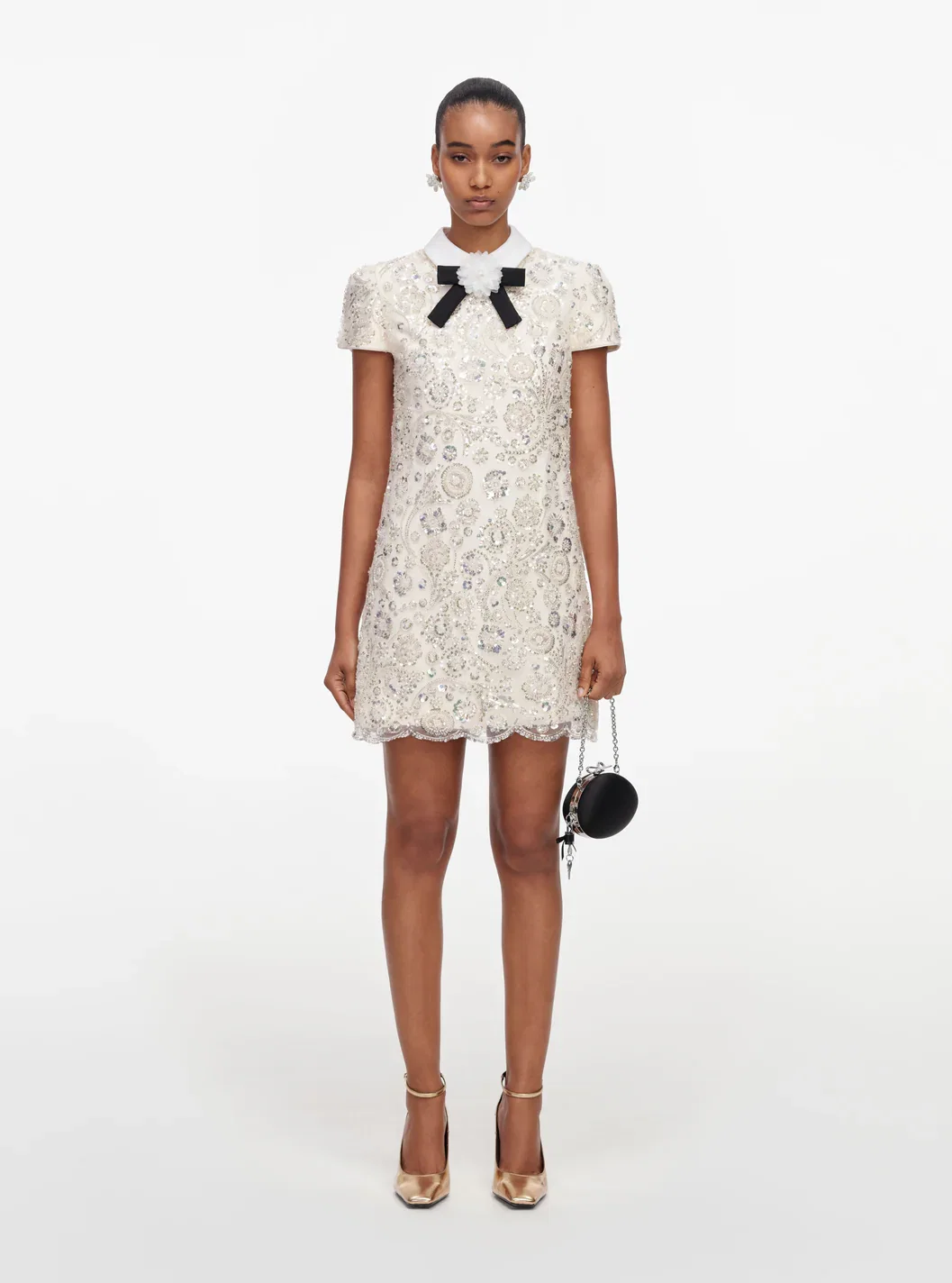 CREAM SEQUIN EMBELLISHED MINI DRESS