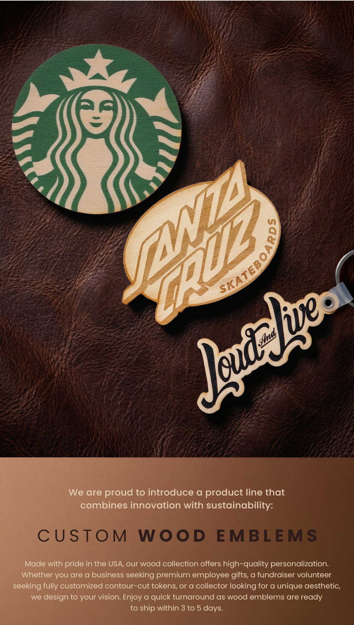 New Wood Emblems featuring our new color printed wood process