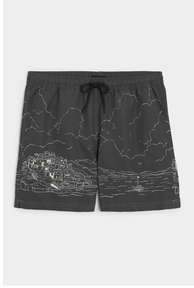 5" Black Cityscape Montauk Swim Trunk