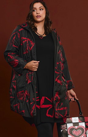 Rhapsody Reversible Puffer Coat in Black/Red/Print