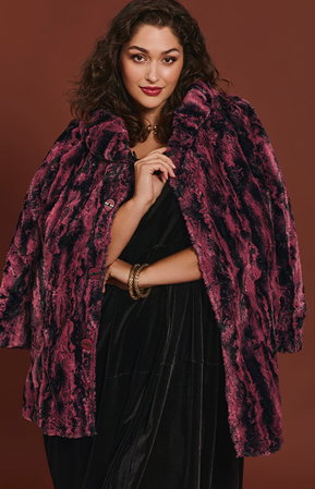 Deja Vu Faux Fur Reversible Coat in Black/Berry