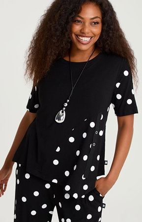 Natural Spliced Polka Dot Top in Print
