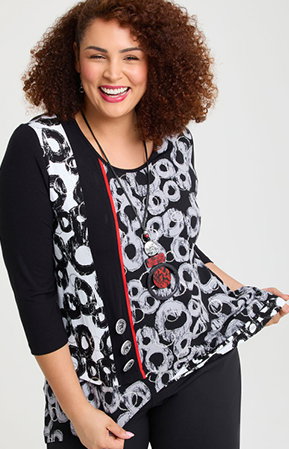 Swirl Spliced & Foil Natural Top in Black/White Print