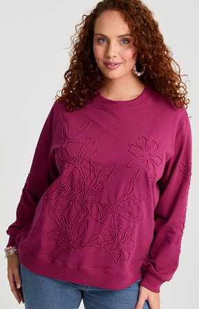 Cotton Cord Applique Sweatshirt in Granita