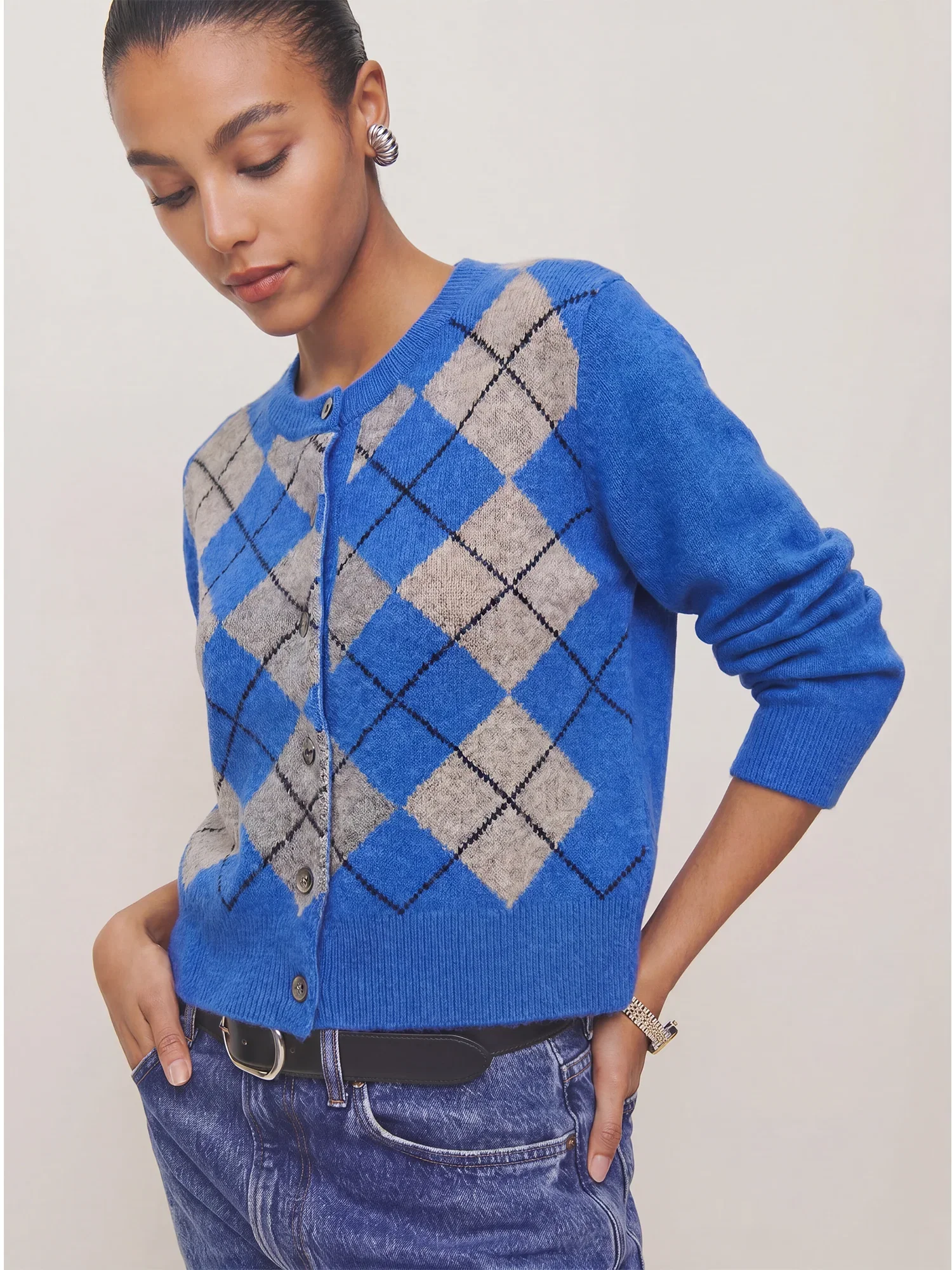 Image of Argyle Button Down Long Sleeve Cardigan