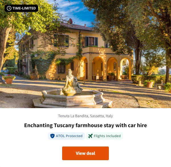 Enchanting Tuscany farmhouse stay with car hire