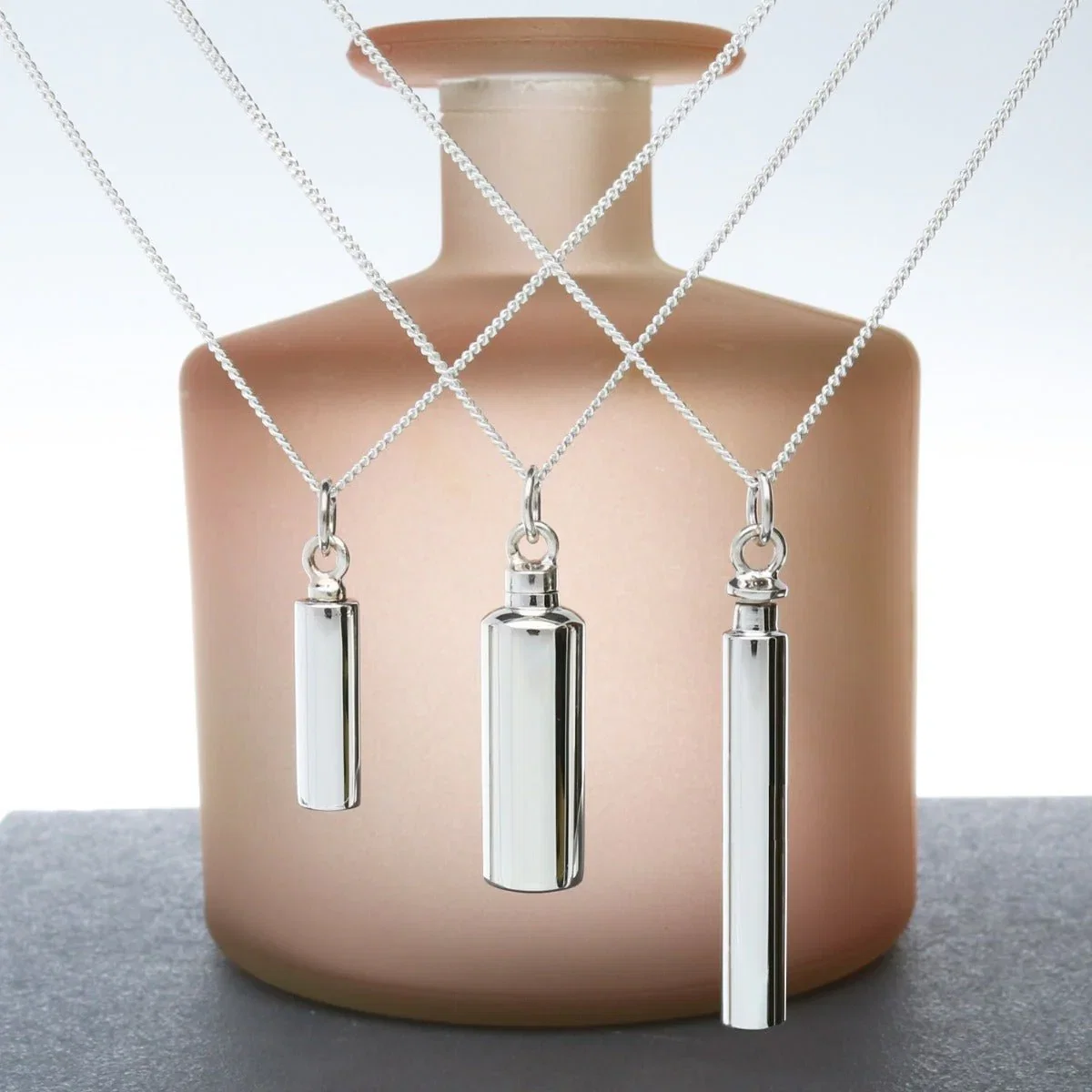 Image of Sterling Silver Urn Cremation Ashes Pendants With Optional Engraving & Chain