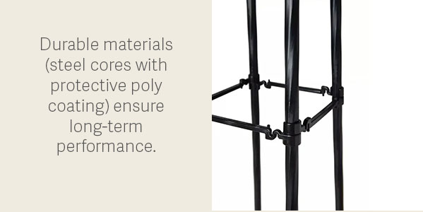 Durable materials (steel cores with protective poly coating) ensure long-term performance