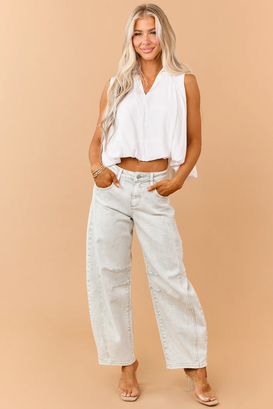 Risen Pistachio Washed Slouchy Barrel Jeans