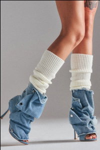 AZALEA WANG BIRD SONG DENIM OPEN TOE SNAP BOOTIE