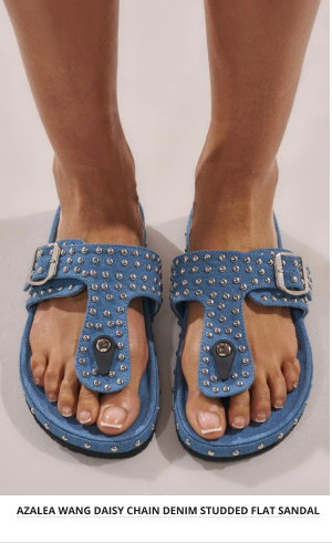 AZALEA WANG DAISY CHAIN DENIM STUDDED FLAT SANDAL