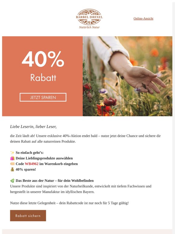 Erinnerung: Dein 40% Rabatt wartet auf dich! 💥
