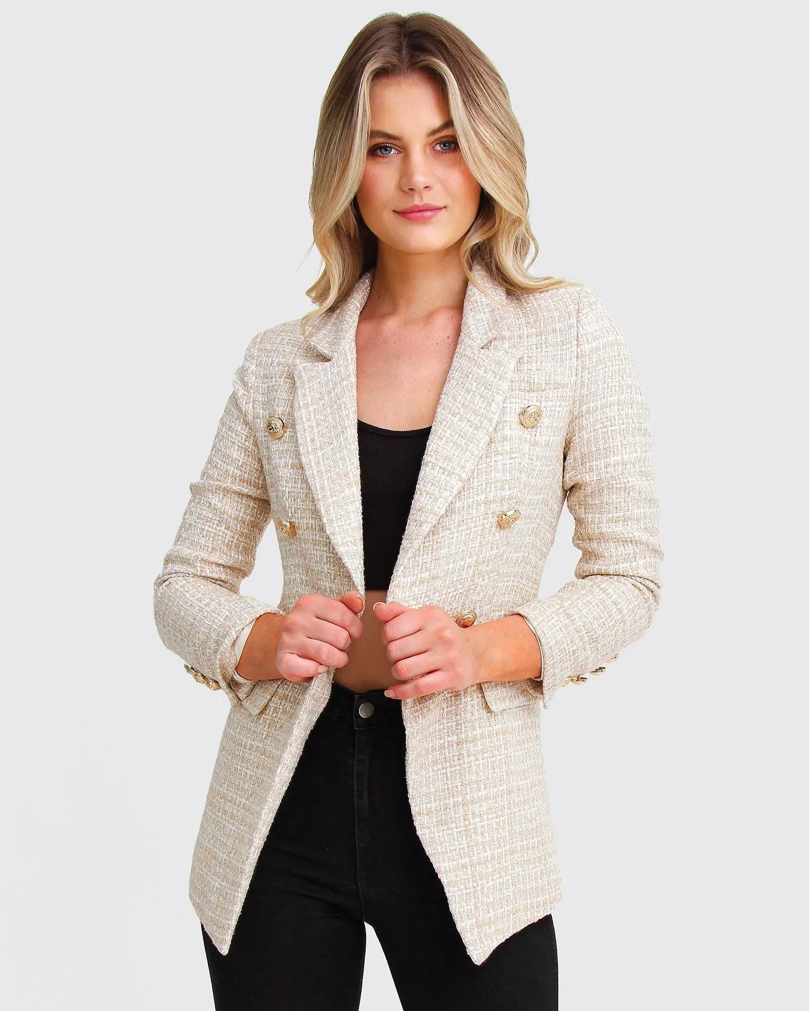 Image of Princess Polina Tweed Blazer - Beige Marle