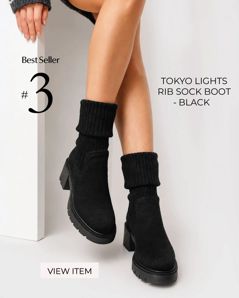 Tokyo Lights Rib Sock Boot - Black