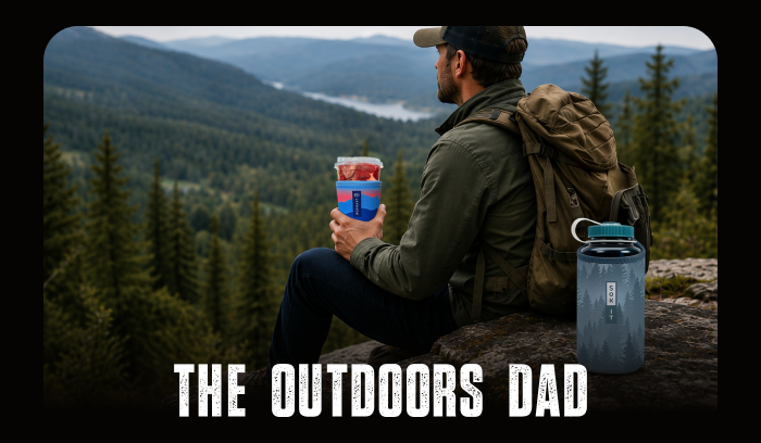 Dad enjoying a drink during an outdoor adventure.